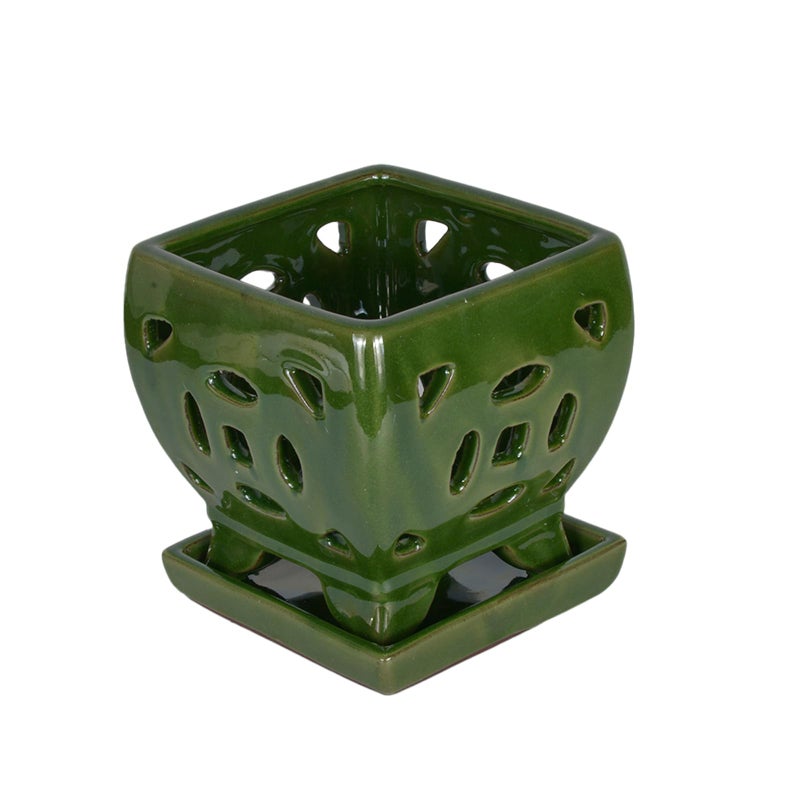 w w W&W Orchid Pot with Holes and Saucer for Repotting, Seagreen, 5.5" - Image 5