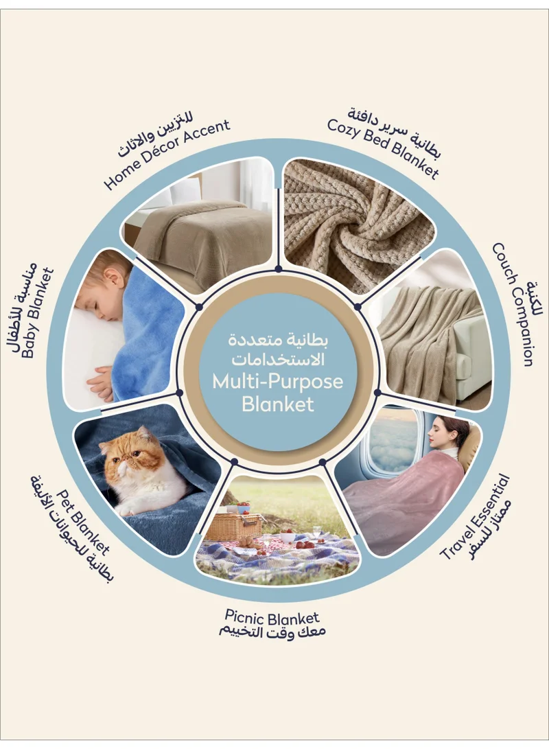 Donetella brown Fleece Blanket, King Size 210x240 cm, 300 GSM, Waffle Texture - Lightweight Ultra Soft & Warm Solid Throw Blanket, Cozy  for Sofa, Bed & Couch  | Best Price UAE