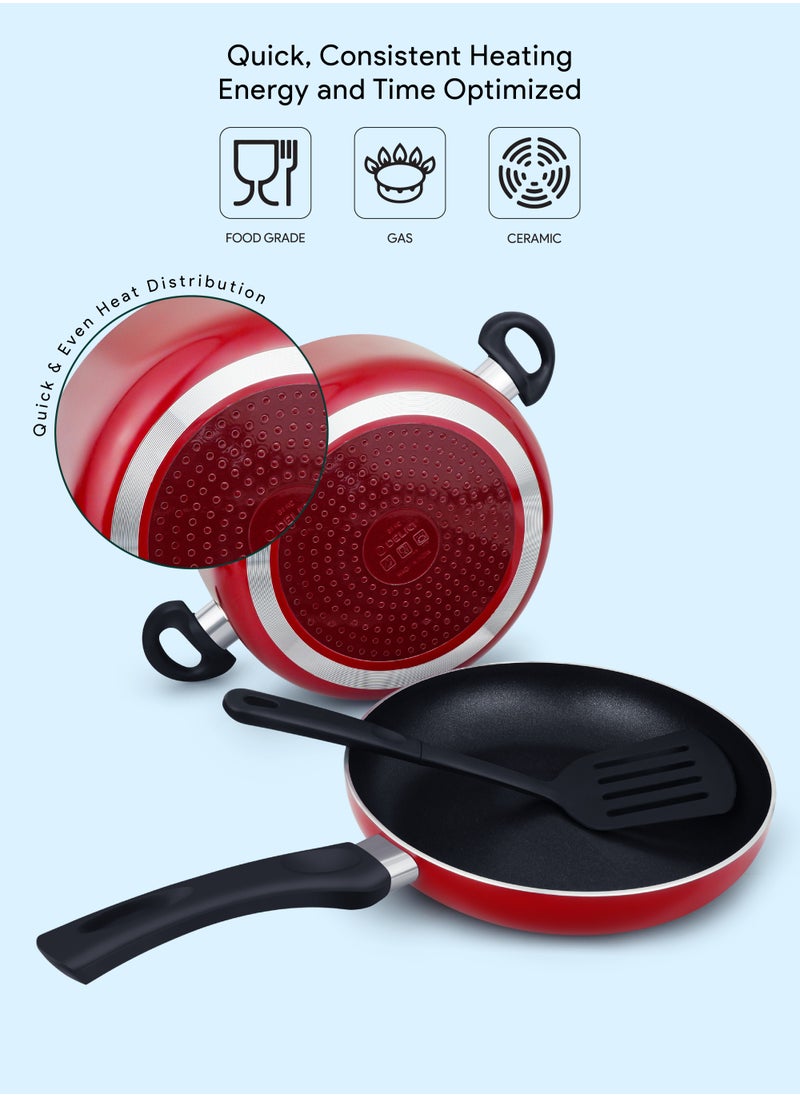 DELICI 12-Piece Cookware Set, Aluminium, Non-Stick Surface, Tempered Glass Lids- Kadai Pan- Milk Pan- Casserole With Lid- 3 Nylon Spatula- PFOA Free - High Temperature Resistant Exterior Coating-ACS12M  - Image 3