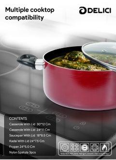 12-Piece Cookware Set, Aluminium, Non-Stick Surface, Tempered Glass Lids- Kadai Pan- Milk Pan- Casserole With Lid- 3 Nylon Spatula- PFOA Free - High Temperature Resistant Exterior Coating-ACS12M - pzsku/ZB39D95CD39424D46B12DZ/45/_/1703243682/22f2ecc1-18bb-49a9-a380-b5ced277bf0d