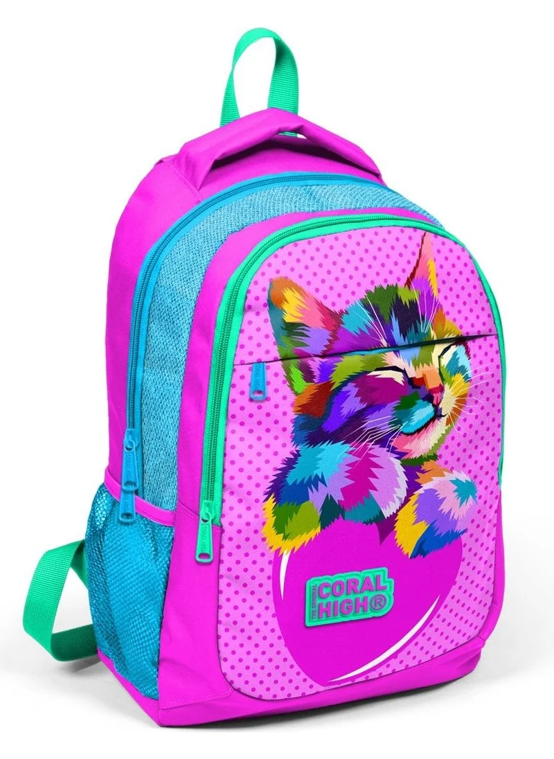 كورال هاي Kids Pink Blue Glittery Cat Patterned USB 2-Piece School Bag Set SET0224301