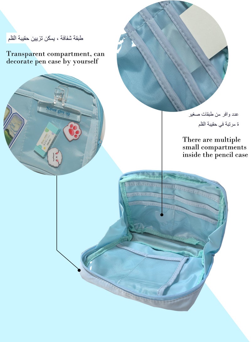 Big Capacity Pencil Pen Case, Pen Case Office College School Large Storage High Capacity Bag Pouch Holder Box Organizer Light, Fashionable pencil case for boys and girls (Blue) - Image 5