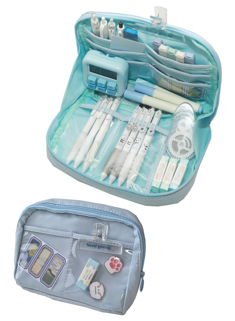 Big Capacity Pencil Pen Case, Pen Case Office College School Large Storage High Capacity Bag Pouch Holder Box Organizer Light, Fashionable pencil case for boys and girls (Blue) - Image 2