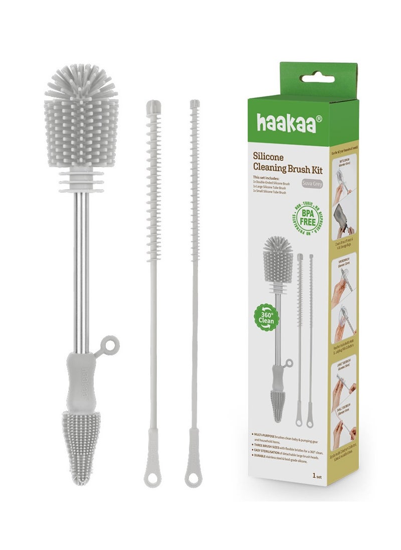 haakaa - Silicone Cleaning Brush Kit - Suva Grey - Image 1