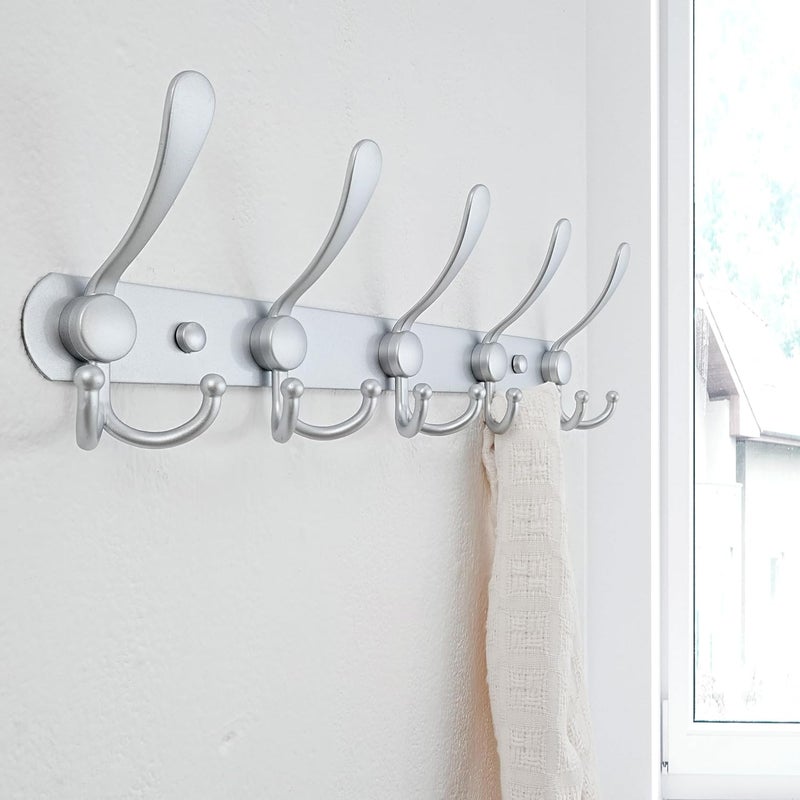 Dseap Modern versatile shape Coat Rack Wall Mounted - 5 Tri Hooks, Heavy Duty, Stainless Steel, Metal Coat Hook Rail for Coat Hat Towel Purse Robes Mudroom Bathroom Entryway, Silver General purpose design - Image 4