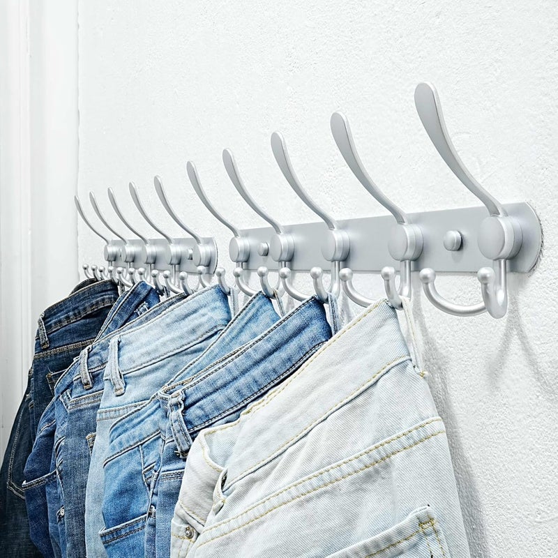 Dseap Modern versatile shape Coat Rack Wall Mounted - 5 Tri Hooks, Heavy Duty, Stainless Steel, Metal Coat Hook Rail for Coat Hat Towel Purse Robes Mudroom Bathroom Entryway, Silver General purpose design - Image 5