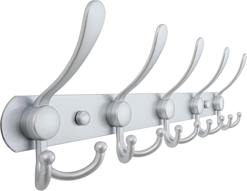 Dseap Modern versatile shape Coat Rack Wall Mounted - 5 Tri Hooks, Heavy Duty, Stainless Steel, Metal Coat Hook Rail for Coat Hat Towel Purse Robes Mudroom Bathroom Entryway, Silver General purpose design - Image 1