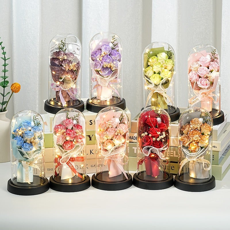 Rose Flower Lamp in Glass Dome with Preserved Flowers - Valentine's Day Gift for Couples, Teacher Appreciation, Home Decor - Image 2