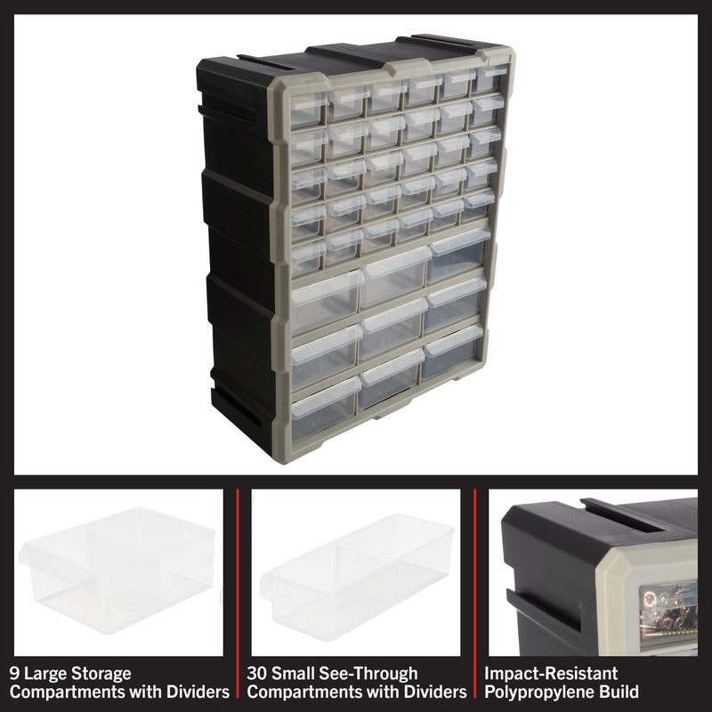 Stalwart 39-Drawer Plastic Small Parts Organizer - Desktop or Wall Storage Drawers for Organizing Hardware, Crafts, Garage, or Classroom (Black) - Image 2