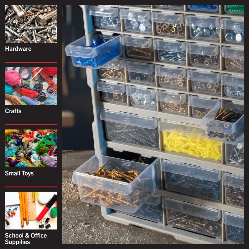 Stalwart 39-Drawer Plastic Small Parts Organizer - Desktop or Wall Storage Drawers for Organizing Hardware, Crafts, Garage, or Classroom (Black) - Image 4