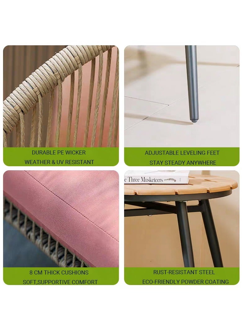 صن رايز طقم جلسة خارجية 3 قطع – كرسيان مريحان وطاولة جانبية، خيزران صناعي مقاوم للعوامل الجوية، مثالي للشرفة أو الفناء أو التراس - Image 3