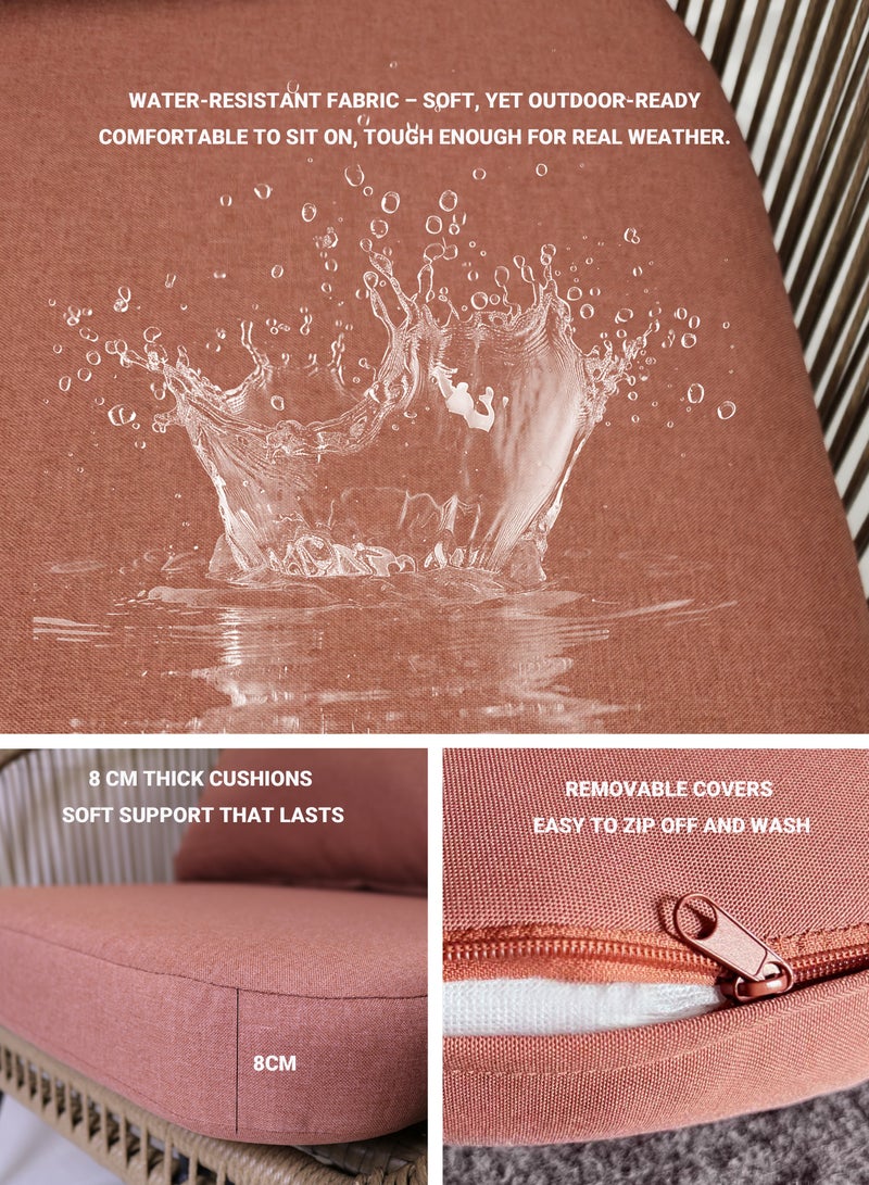 صن رايز طقم جلسة خارجية 3 قطع – كرسيان مريحان وطاولة جانبية، خيزران صناعي مقاوم للعوامل الجوية، مثالي للشرفة أو الفناء أو التراس - Image 5