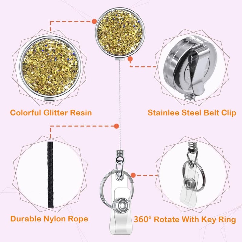 Boutilon Retractable Badge Holder, Retractable Badge Reels,Lightweight Plastic Badge Reel Card Holder with Key Ring Backing Belt Clip for Nurse,Volunteer,Teacher,Student(2 Pack Golden) - Image 3