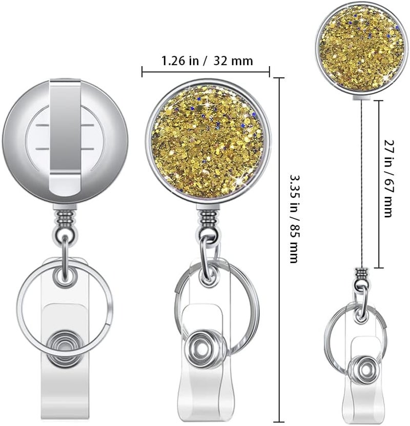 Boutilon Retractable Badge Holder, Retractable Badge Reels,Lightweight Plastic Badge Reel Card Holder with Key Ring Backing Belt Clip for Nurse,Volunteer,Teacher,Student(2 Pack Golden) - Image 2