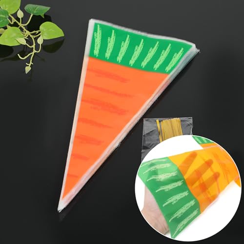 rosulasi Carrot Shaped Treat Bags,100Pcs 7.9x16In Easter Cone Cellophane Gift Bags Easter Plastic Triangle Cello Bags Orange Carrot Bags for Treat with Twist Ties for Cookies Candy Party Favor Supplies - Image 5