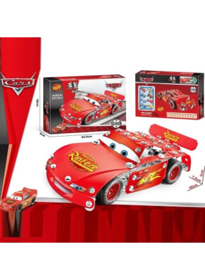 ميكانو معدن سيارة ديزني كارز اللعبة، نموذج مجسم سيارة سباق حمراء قابلة للفك وللتركيب - Image 4