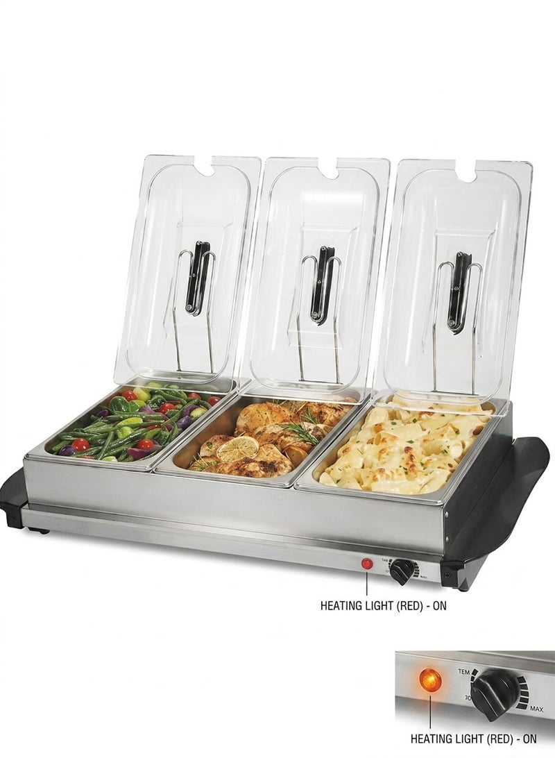 CUBEXELL Electric Food Warmers  3 Section Buffet Warmer Adjustable Heat Easy Clean Stainless Steel Portable & Great For Parties Holiday & Events - Image 1