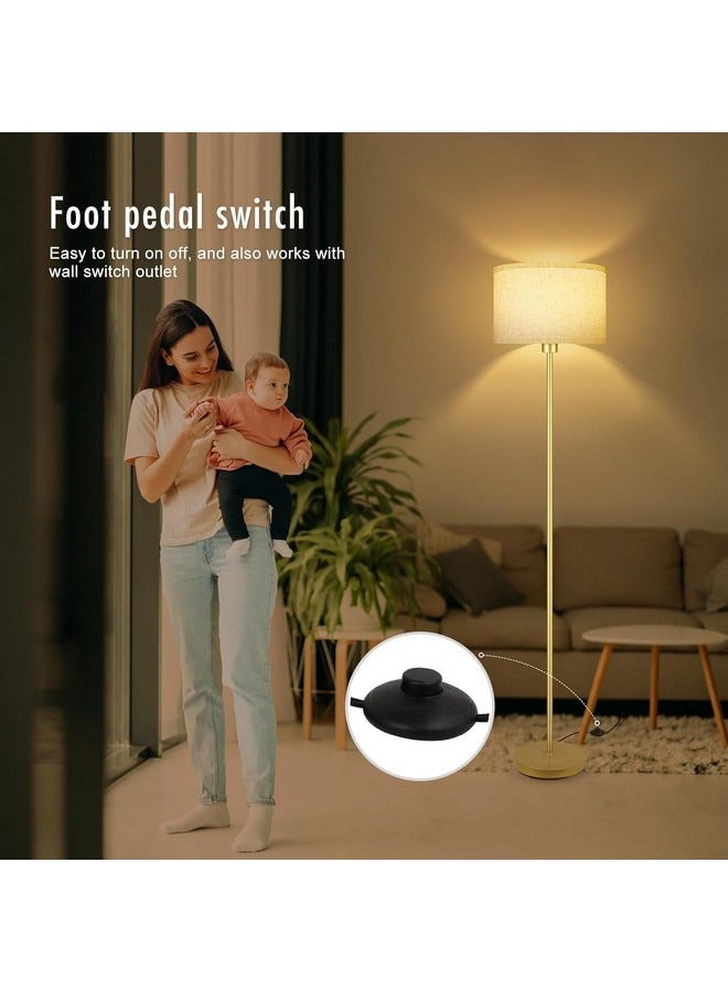 Tiokkss Gold Floor Lamps for Living Room, Bright Standing Lamp with Beige Linen Lampshade, Foot Switch, Simple Reading Floor Lamps Tall Lamps for Bedroom/Office/Den/Classroom/Kids Room - Image 4