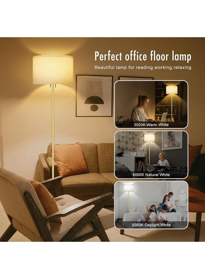Tiokkss Gold Floor Lamps for Living Room, Bright Standing Lamp with Beige Linen Lampshade, Foot Switch, Simple Reading Floor Lamps Tall Lamps for Bedroom/Office/Den/Classroom/Kids Room - Image 3