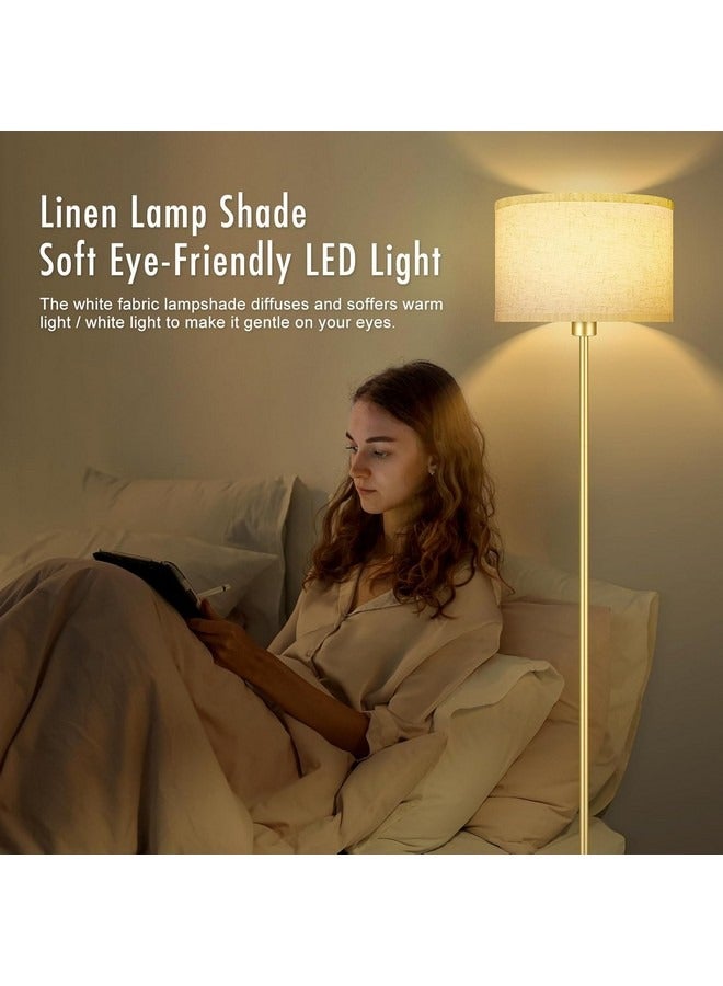 Tiokkss Gold Floor Lamps for Living Room, Bright Standing Lamp with Beige Linen Lampshade, Foot Switch, Simple Reading Floor Lamps Tall Lamps for Bedroom/Office/Den/Classroom/Kids Room - Image 2