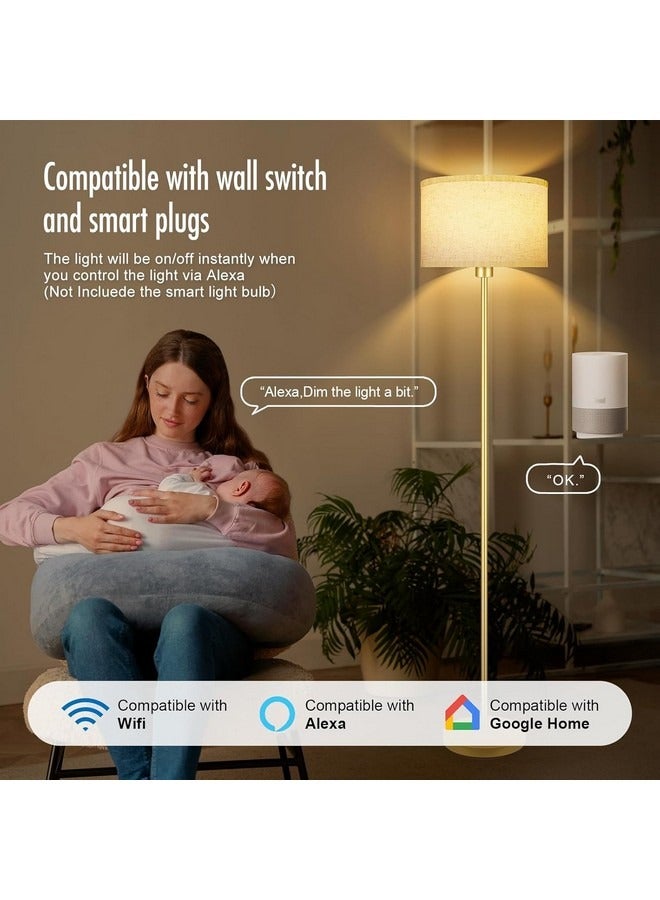 Tiokkss Gold Floor Lamps for Living Room, Bright Standing Lamp with Beige Linen Lampshade, Foot Switch, Simple Reading Floor Lamps Tall Lamps for Bedroom/Office/Den/Classroom/Kids Room - Image 5