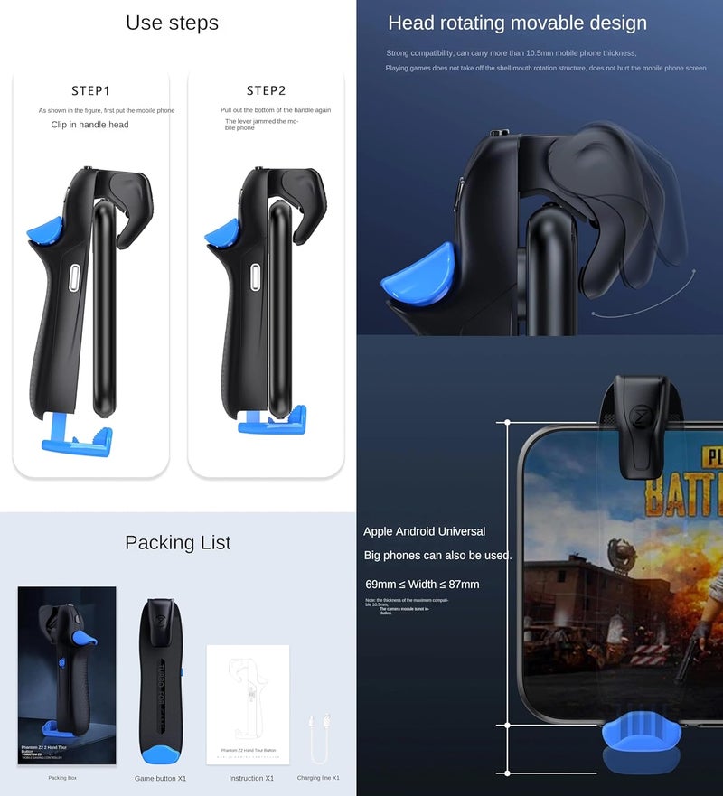 Cubonic Strike 02 (2pc) Mobile Game Controller Four Finger Gamepad Joystick for Pubg Trigger Game for ios/Android Gamepad - Image 2