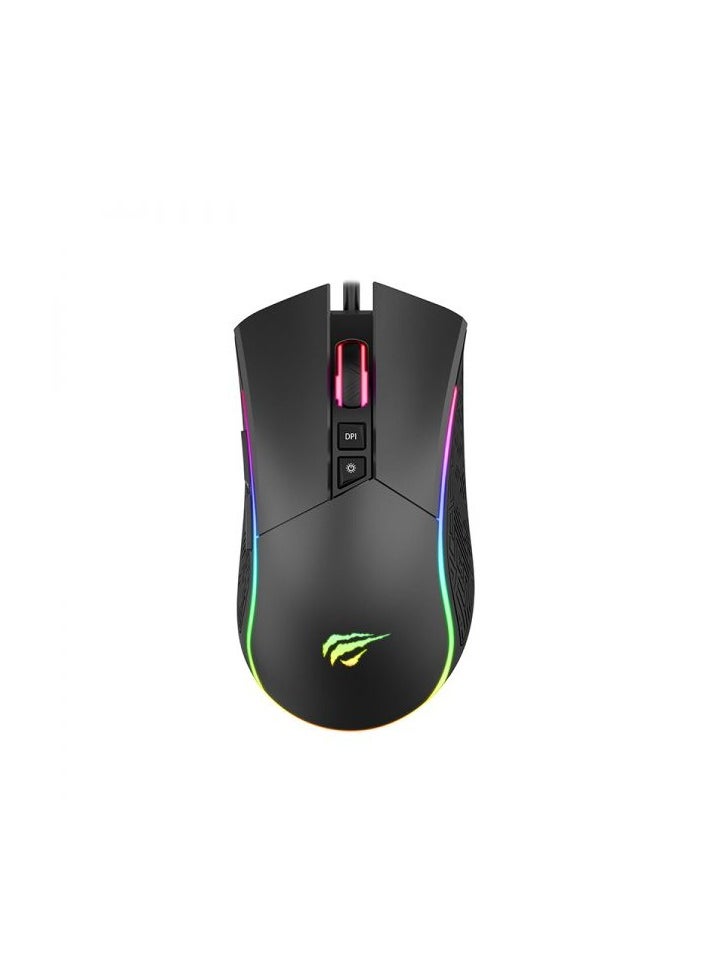 Generic - Havit MS1001 RGB Programmable Gaming Mouse with 7 Buttons, 4800 DPI, Customizable Backlit, 6 Adjustable Speeds - Wired Gaming Mouse-BLACK - Image 1