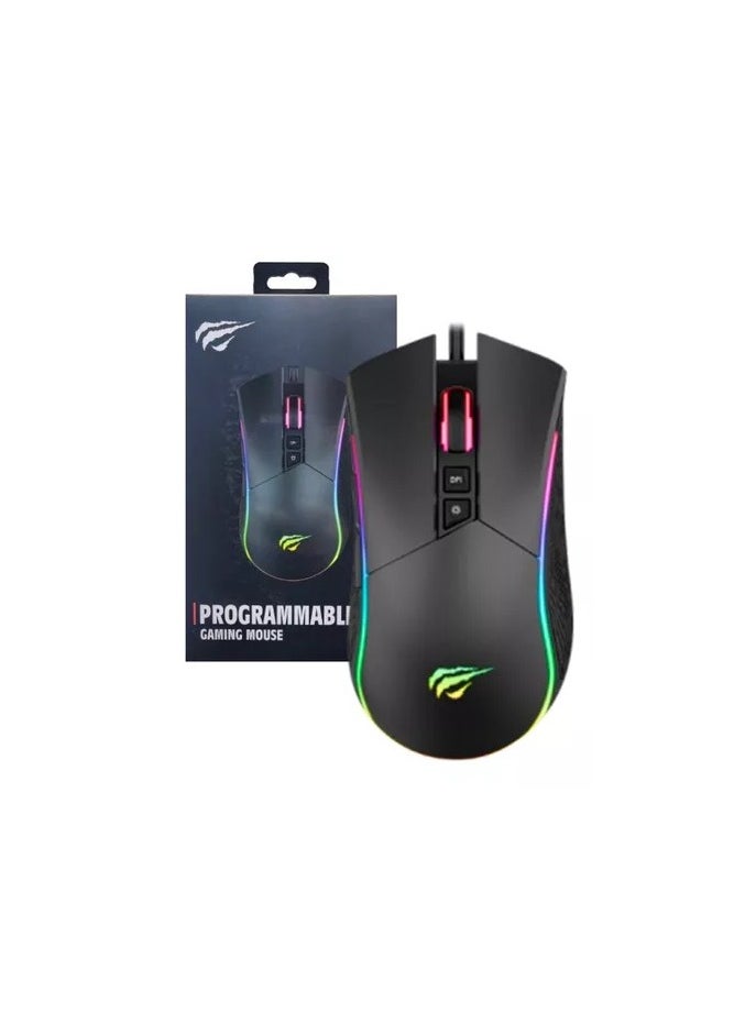 Generic - Havit MS1001 RGB Programmable Gaming Mouse with 7 Buttons, 4800 DPI, Customizable Backlit, 6 Adjustable Speeds - Wired Gaming Mouse-BLACK - Image 1