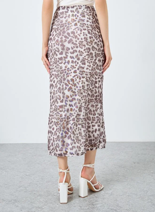 تايك تو Take Two Leopard Print Bodycon Maxi Skirt