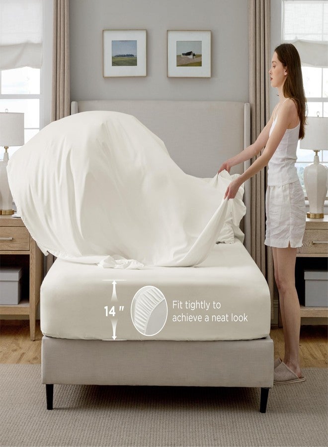 بيد شور طقم لحاف Bedsure كوين عاجي - طقم سرير كوين كامل مكون من 7 قطع، طقم سرير GentleSoft™ Pintuck هدية للعائلة، لحاف Pinch Pleat مناسب لجميع الفصول مع ملاءات وأغطية وسائد وأغطية أغطية وسائد مزخرفة - Image 5