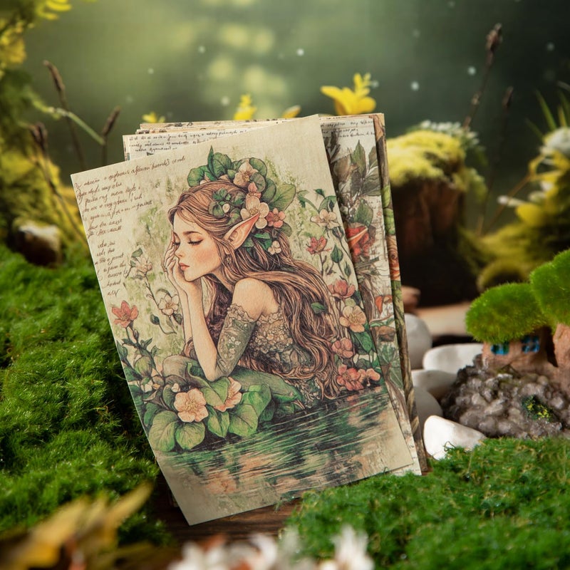 PIGBIT Vintage Fairy Tale Decoupage Scrapbook Paper Set â€“ 180 Sheets Fantasy Cryptid Witch, Mermaid, Princess Journal Craft Paper Ephemera Pack for Collage, Junk Journal, Art Projects - Image 4