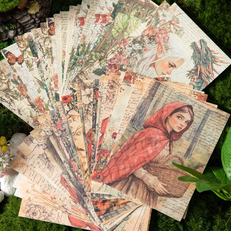 PIGBIT Vintage Fairy Tale Decoupage Scrapbook Paper Set â€“ 180 Sheets Fantasy Cryptid Witch, Mermaid, Princess Journal Craft Paper Ephemera Pack for Collage, Junk Journal, Art Projects - Image 1