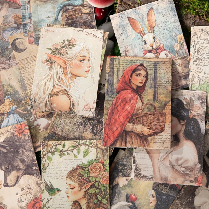 PIGBIT Vintage Fairy Tale Decoupage Scrapbook Paper Set â€“ 180 Sheets Fantasy Cryptid Witch, Mermaid, Princess Journal Craft Paper Ephemera Pack for Collage, Junk Journal, Art Projects - Image 3