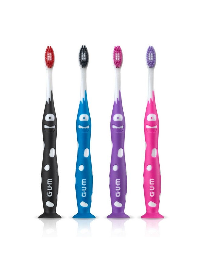 جم فرشاة أسنان GUM Monsterz Jr للأطفال، فرشاة أسنان ناعمة الشعيرات مع كوب شفط، للأعمار من 5 سنوات فما فوق، عبوة من 6 قطع - Image 2