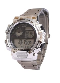 World Time Silver Metal Strap Watch | Built In Back Light | Casual Business Daily Wear Digital Wristwatch