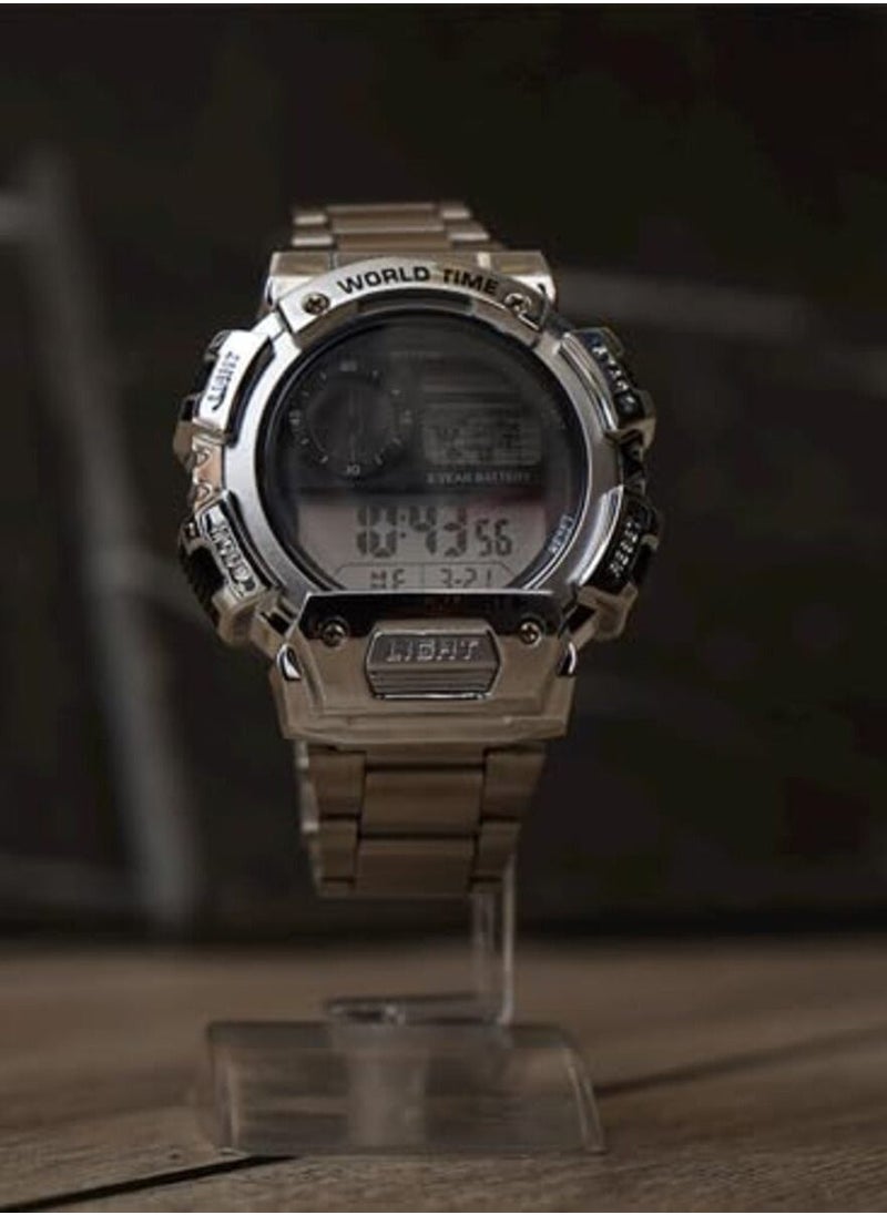 WALAR - World Time Silver Metal Strap Watch | Built In Back Light | Casual Business Daily Wear Digital Wristwatch - Image 1