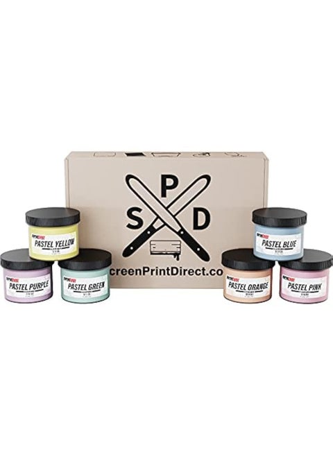 Screen Printing Ink Set  Rapid Cure Pastel 6 Color Plastisol Ink for Screen Printing Fabric  Low Temperature Curing 8 oz Plastisol Ink by Screen Print Direct Inks for Silk Screens and Mesh