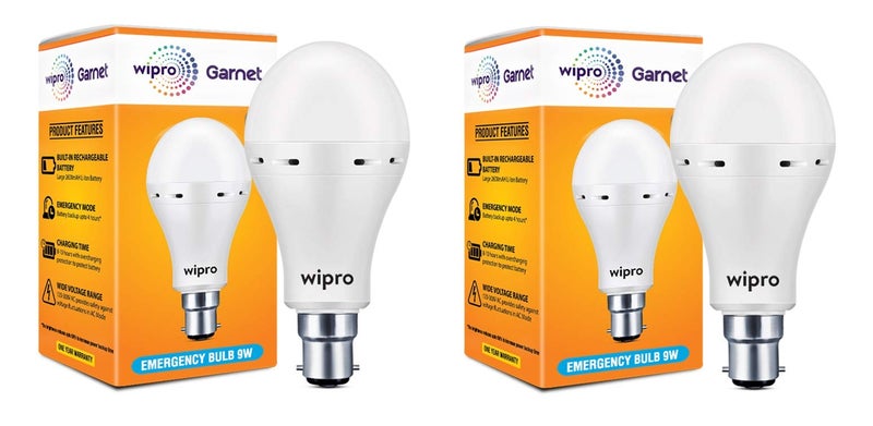 Wipro Garnet 9w LED Emergency Bulb | Cool Day White (6500K) | B22 LED Bulb Base | Inverter Bulb for home, with 4 Hours battery back up| Li-ion Battery | Over charging Protection | Pack of 2 - Image 2