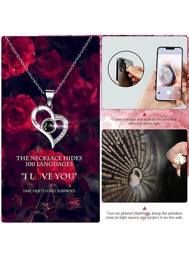 يلا جوي صندوق هدايا زهور محفوظة مع قلادة - وردة حمراء دائمة مع قلادة "أحبك" للأم/الابنة/الصديقة/الزوجة في ذكرى الزواج/الزفاف/عيد الميلاد (أحمر) - Image 4