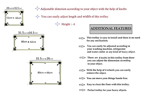 RISSACHI Heavy Duty Adjustable Wheeled Metal Stand for Top/Front Load Washing Machine, Refrigerator, Dishwasher, and Cooler 200 kgs Weight Capacity (Min. 16.6 X 20 inches, Max 26 X 31.5 inches) White - Image 3