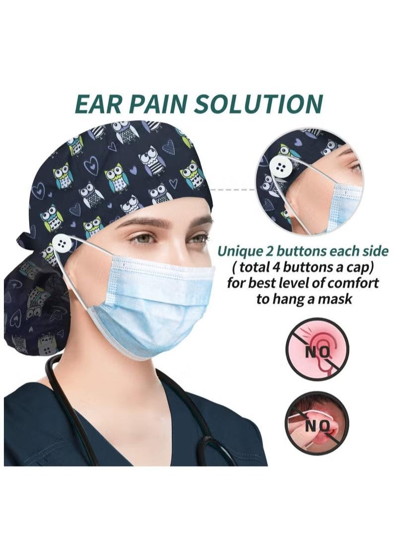 XiuWoo - 3 Pack Surgical Caps for Long Hair, Adjustable Elastic Nursing Cap with Button and Sweatband, Bouffant Cotton Hats Scrub Cap for Women - Image 1
