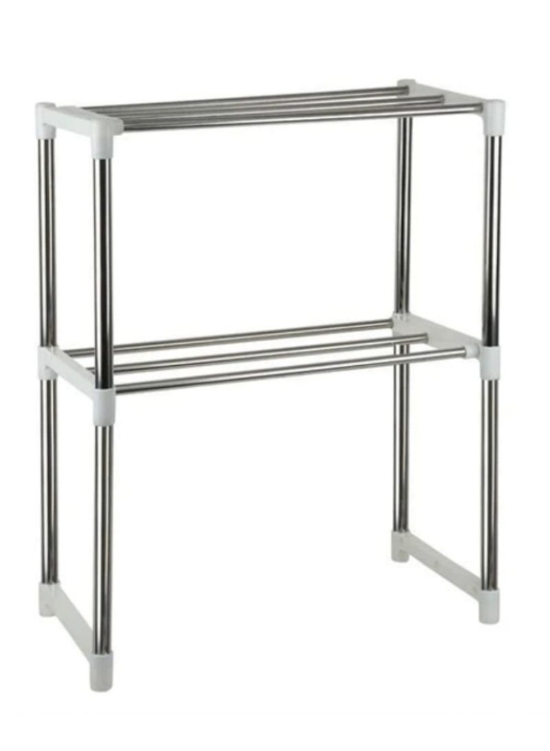 رف تخزين عالي الجودة لأفران الميكروويف – منظم رفوف قابل للتعديل لسطح المطبخ بإطار معدني متين - Image 1