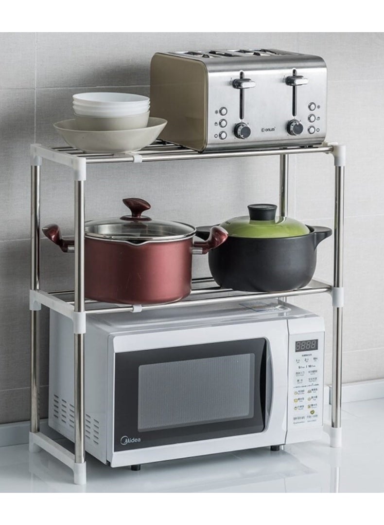 رف تخزين عالي الجودة لأفران الميكروويف – منظم رفوف قابل للتعديل لسطح المطبخ بإطار معدني متين - Image 2