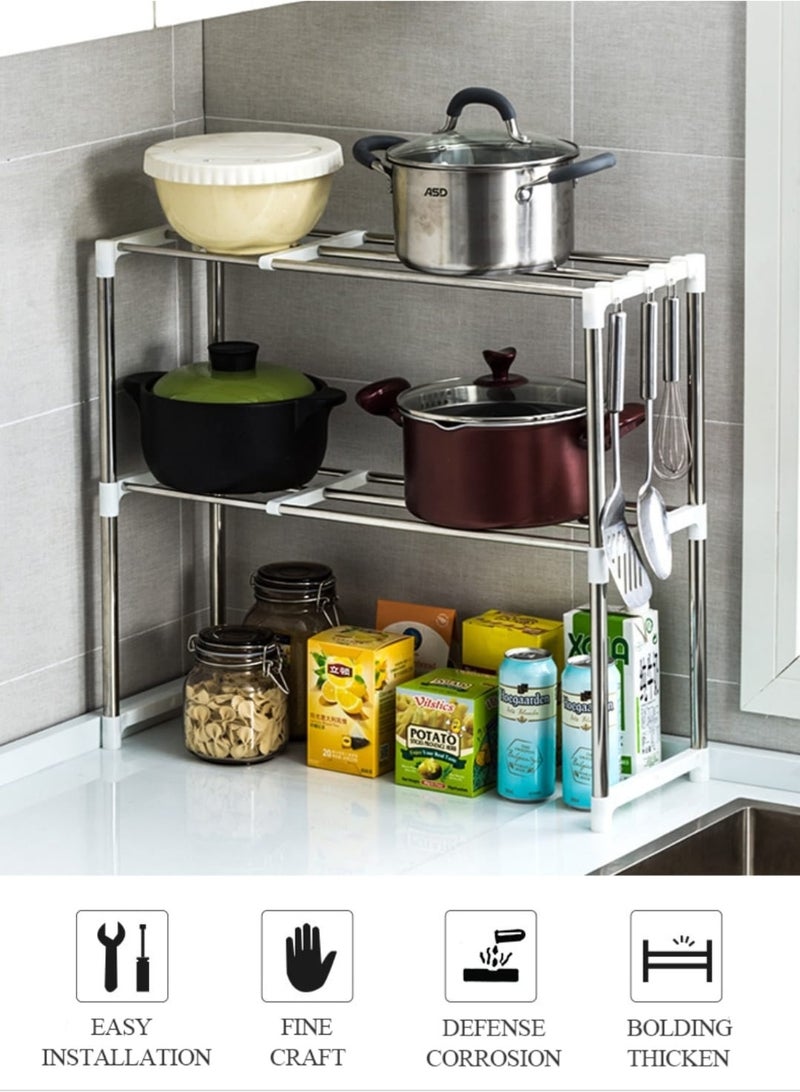 رف تخزين عالي الجودة لأفران الميكروويف – منظم رفوف قابل للتعديل لسطح المطبخ بإطار معدني متين - Image 3