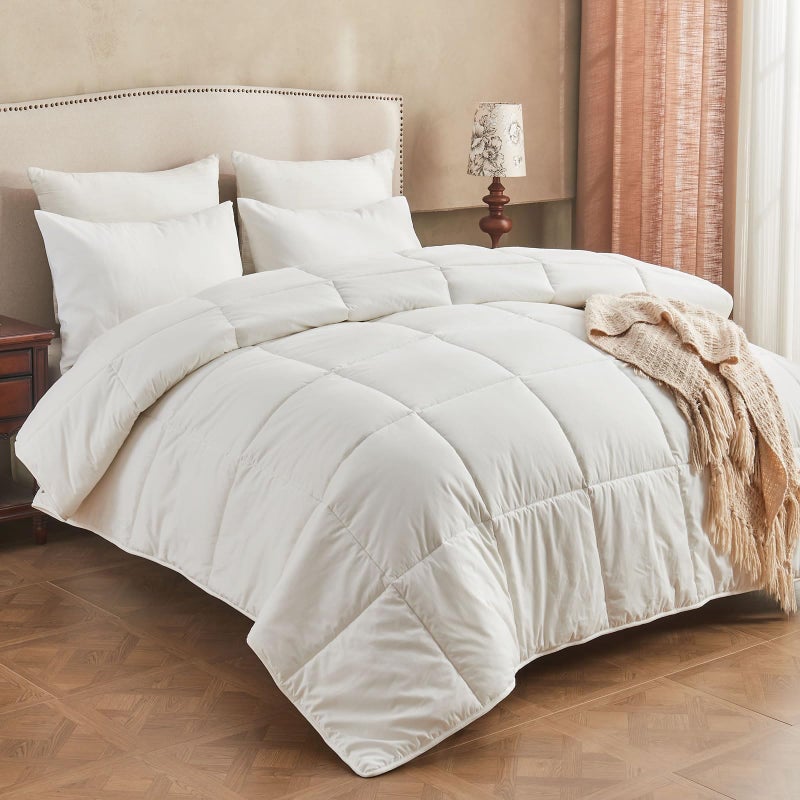 KUSNUG Climaloft Hybrid Wool Comforter King Size with 100% Organic Cotton, Hypoallergenic Down Alternative Luxury Duvet Insert with Tabs, Temperature Regulating All-Season Bedding, White - Image 1