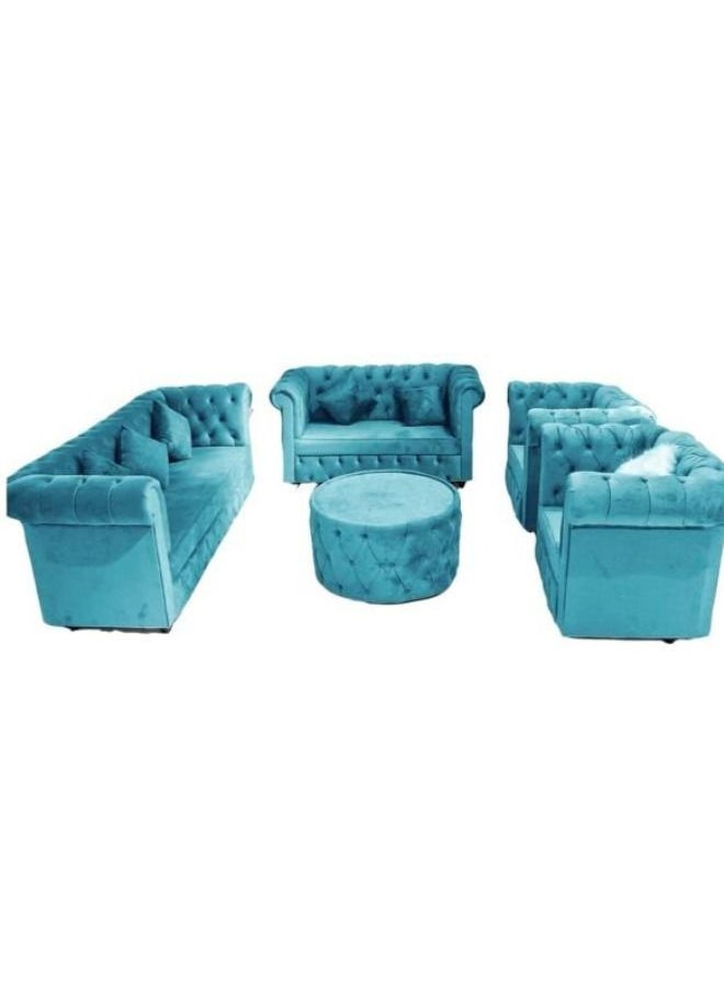 Maharat Al Bahar - 7– Seater Sofa Set With 6 Pilow &Table  Fabric +1+2+3-  Light Green 220x90x80 - Image 1