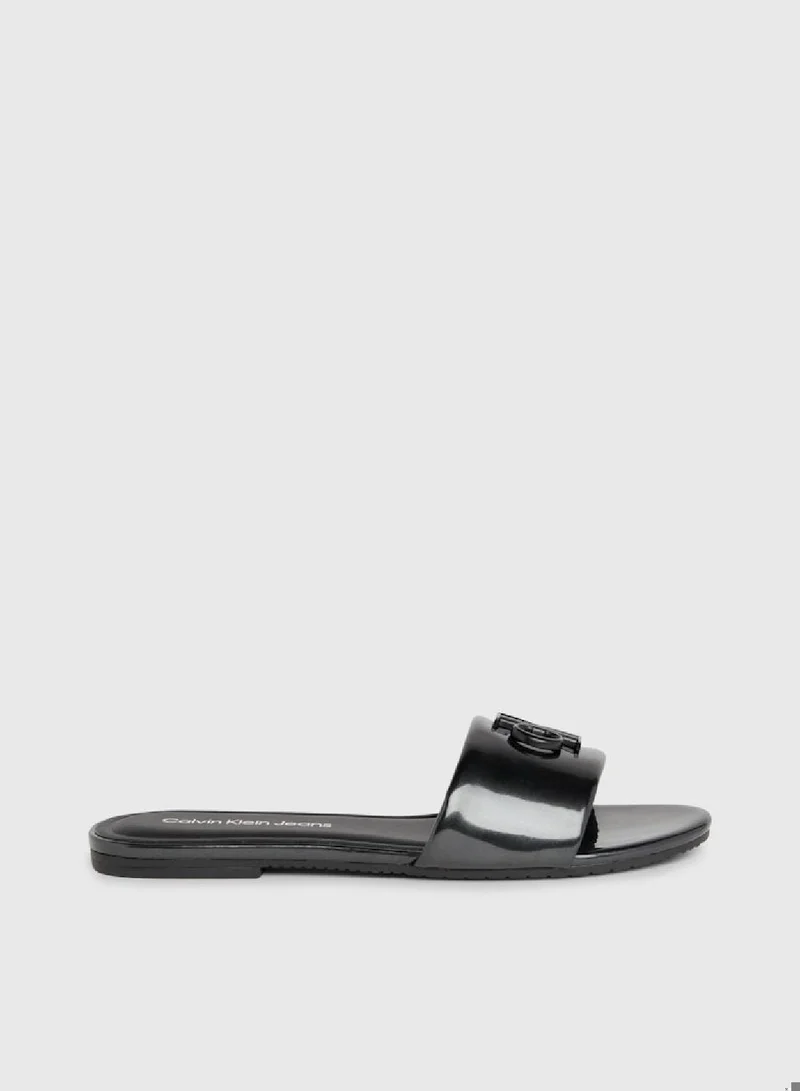 Calvin Klein Jeans Women's Patent Sandals -  pearlised faux patent leather upper , Black