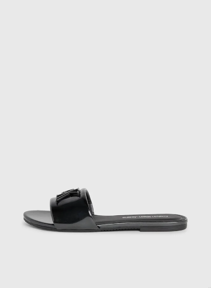 Calvin Klein Jeans Women's Patent Sandals -  pearlised faux patent leather upper , Black