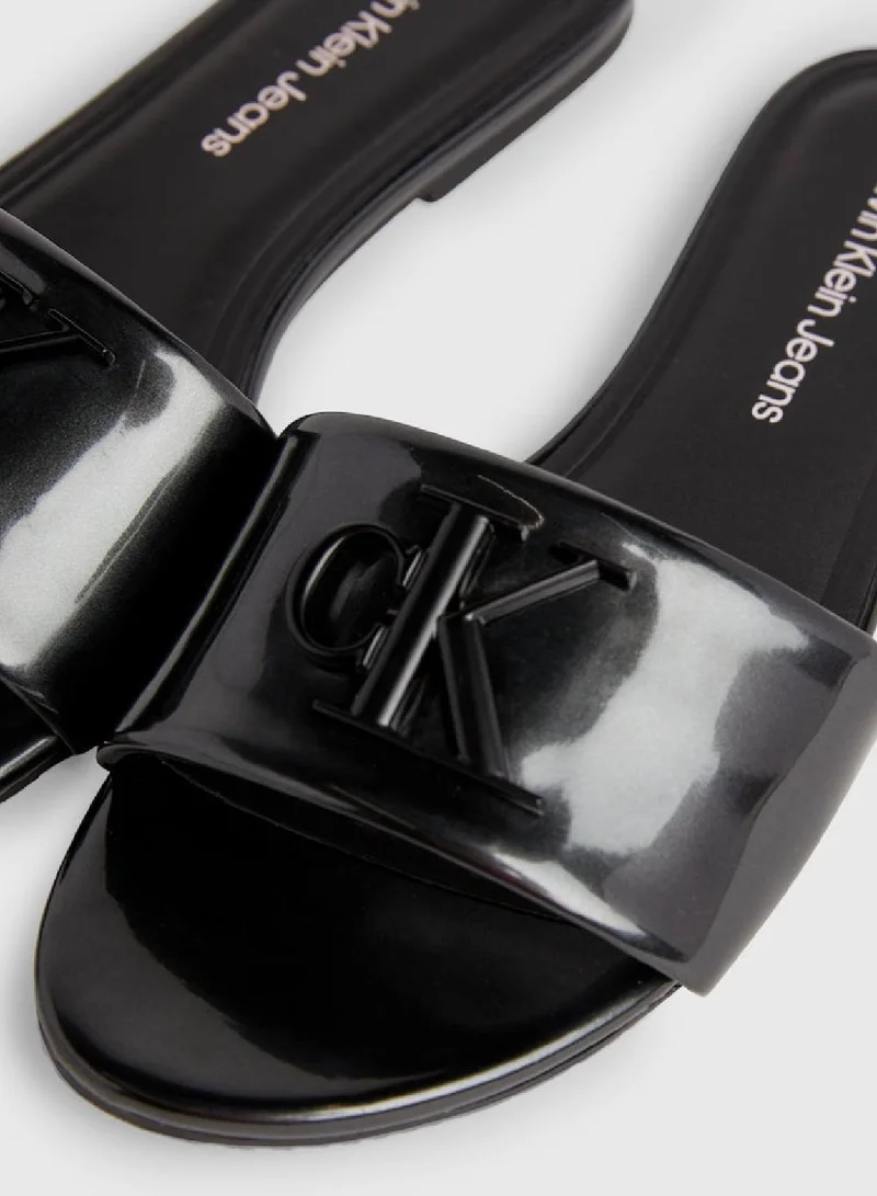 Calvin Klein Jeans Women's Patent Sandals -  pearlised faux patent leather upper , Black