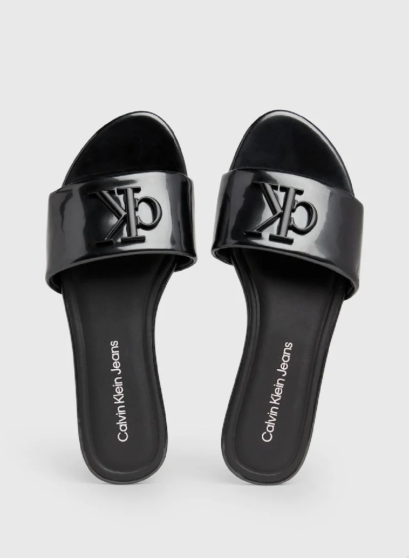 Calvin Klein Jeans Women's Patent Sandals -  pearlised faux patent leather upper , Black
